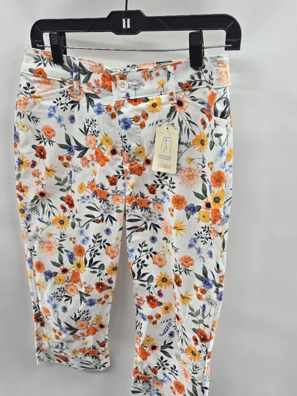 St Johns Bay White Floral Casual Mid-Rise Capri Pants Size 4